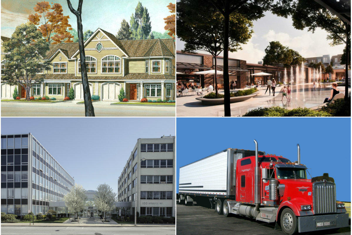 Clockwise from top left: Bethpage developer is fined for filing omissions, Syosset schools superintendent wants an environmental review of mixed-use development, defunct power plant to be redeveloped as a truck repair facility and local investors buy a Rockville Centre office complex for $22M.