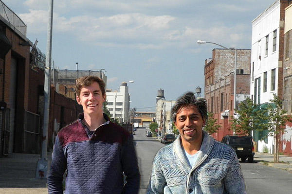From left, Meridio co-founders Corbin Page and Mo Shaikh; back, Bushwick, Brooklyn. (Credit from back: The All-Nite Images Flickr, Meridio)