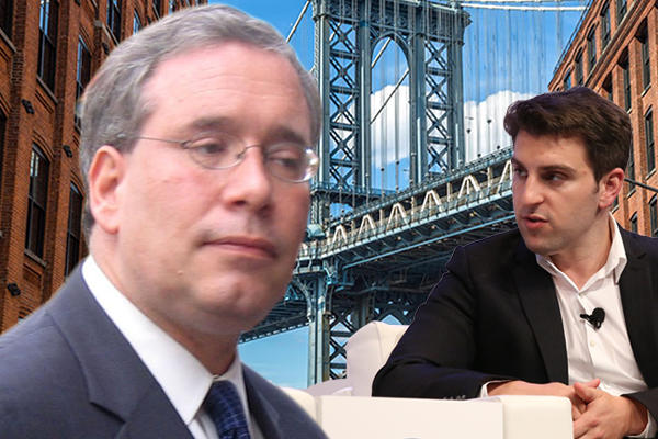 From left: NYC comptroller Scott Stringer, Airbnb CEO Brian Chesky. (Credit: Ianqui Doodle/Wikimedia Commons; GES)