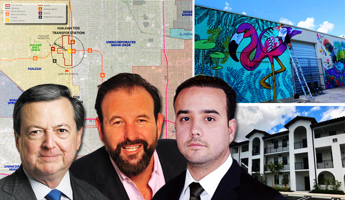 Armando Codina, Arthur Porosoff and Alex Ruiz with a map of Hialeah, Hialeah Arts District and Las Palmas