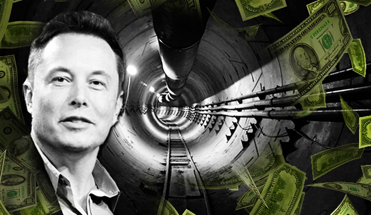Elon Musk and an existing Boring Company tunnel (Credit: Boring Company, Pixabay)