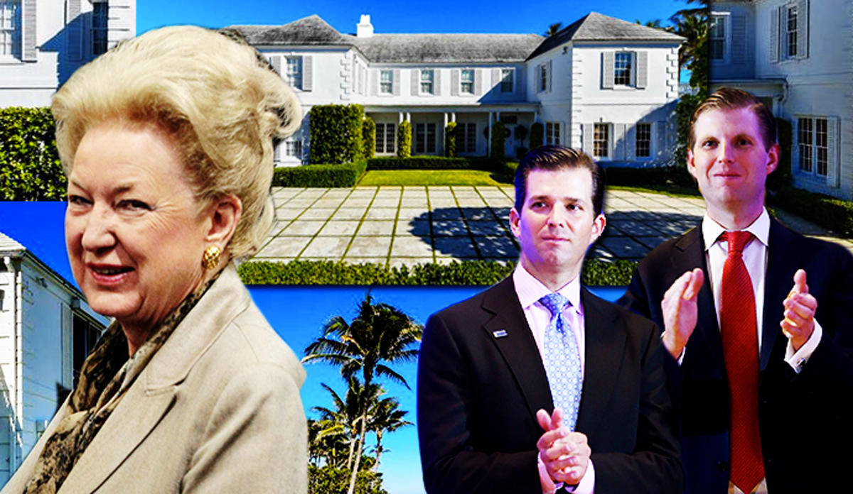 Maryanne Trump Barry, Eric and Donald Trump Jr. with the property at 1125 South Ocean Boulevard (Credit: Getty Images)