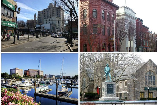 Clockwise from top left: Gateway Loft hits Larkin Plaza developer with $2 million lawsuit, L.A. firm buys luxury complex in Dansbury, South 12th Realty seeks variance for affordable housing in Mount Vernon, and Greenwich Associates renews lease in Stamford.