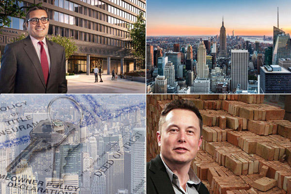 Clockwise from top left: GreenOak Real Estate founder Sonny Kalsi announced the firm's new $1.55 billion fund, New York City is still the most expensive place to build, Elon Musk hopes to combat the housing crisis, and tipsters say FinCEN has a new LLC rule.