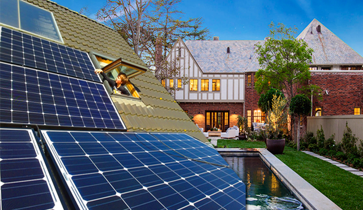 Photo illustration: ANR Development home in Hancock Park with solar panels (Credit: Pixabay, ANR Signature)
