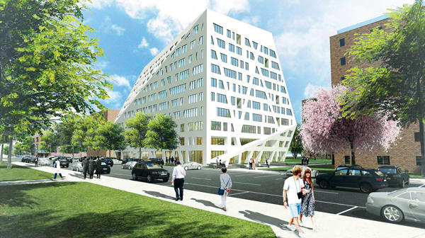 A rendering of the 10-story residential building at the Sumner Houses in Bedford-Stuyvesant