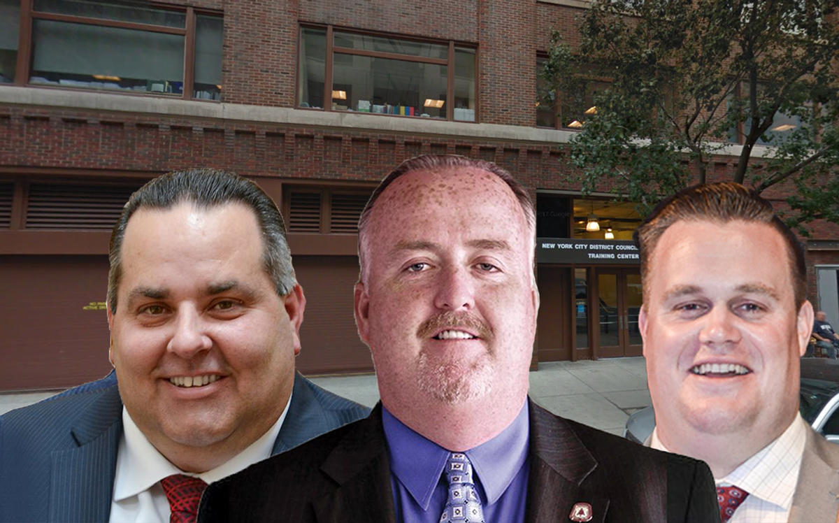 From the left: Joseph Geiger, Steve McInnis, Peter Corrigan, and the New York City District Council Center at 395 Hudson Street (Credit: CCA Metro, Local Union 212 and Google Maps)