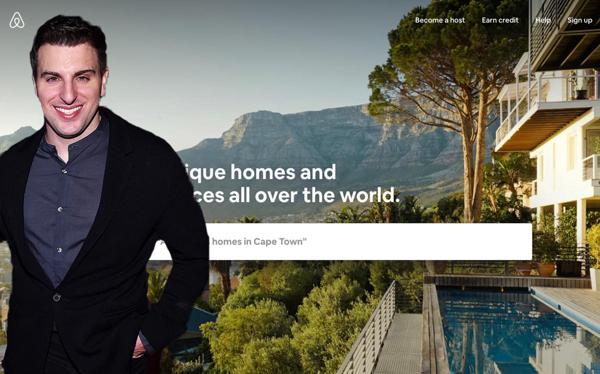 CEO Brian Chesky and the Airbnb website (Credit: Getty Images and Airbnb)