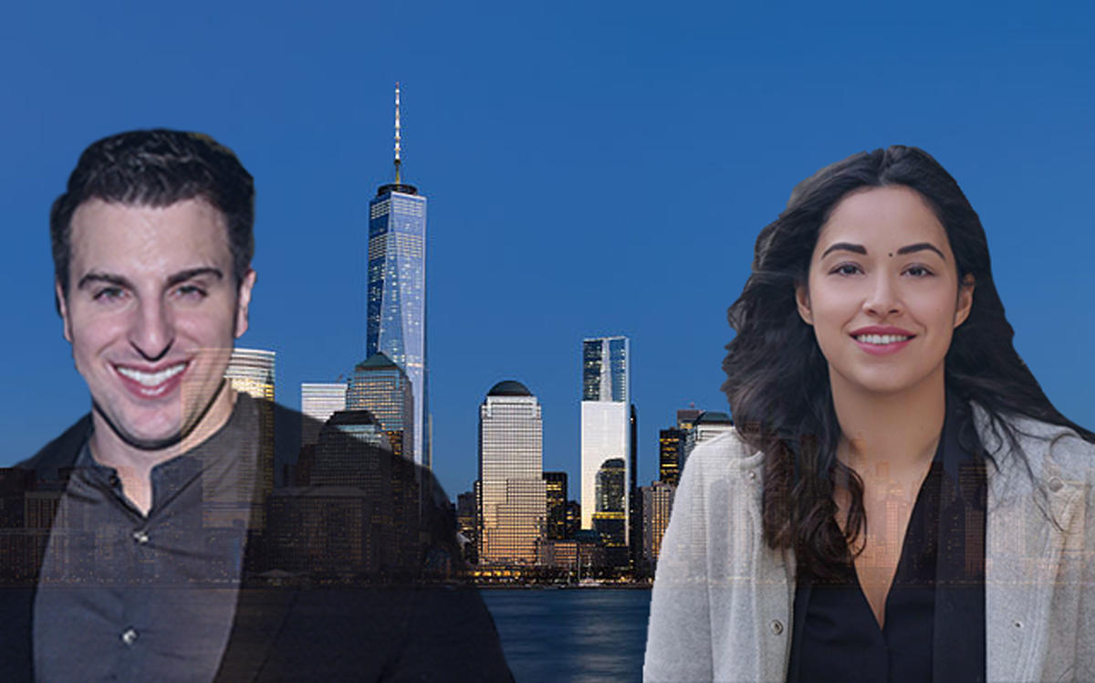 Airbnb CEO Brian Chesky and Council member Carlina Rivera (Credit: Getty Images, Facebook, and Wikipedia)