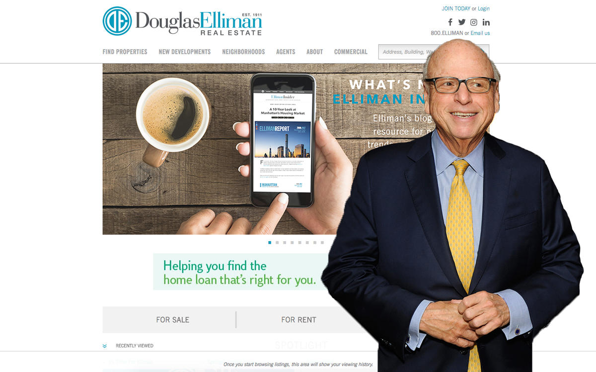 Howard Lorber and the Douglas Elliman Home Page (Credit: Getty Images and Douglas Elliman)