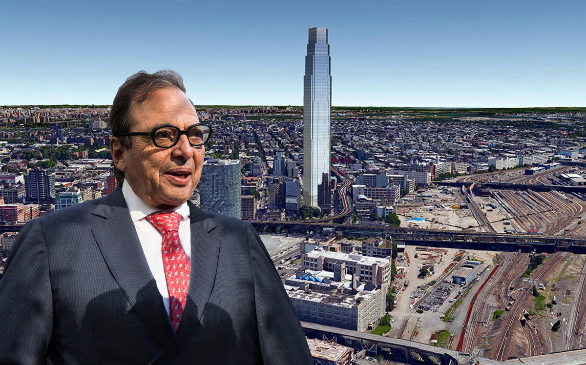 Durst Organization Chairman Douglas Durst and Queens Plaza Park at 29-55 Northern Boulevard in Long Island City (Credit: Getty Images and CityRealty)