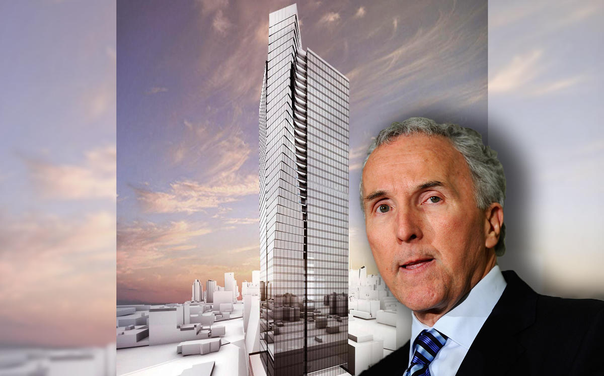 Frank McCourt and a rendering of 360 10th Avenue (Credit: Getty Images and McCourt Global)