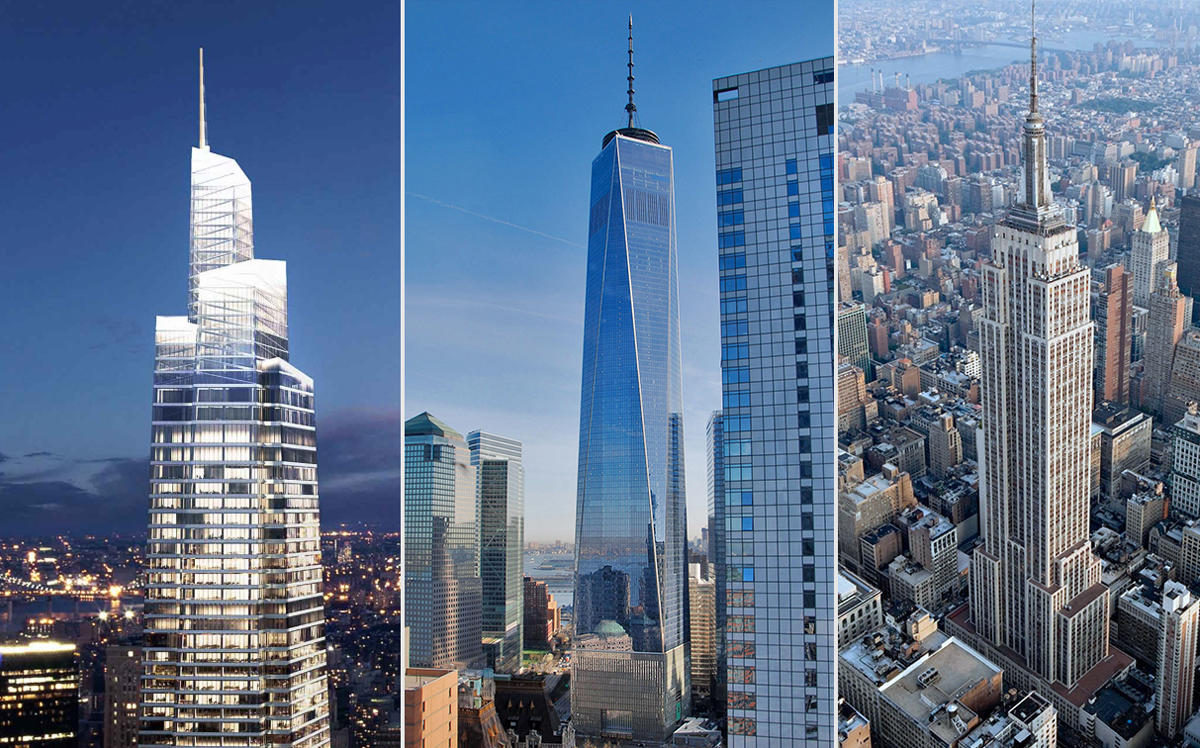 One Vanderbilt, One World Trade, and the Empire State Building (Credit: One Vanderbilt, Ron Cogswell via Flickr, and Wikipedia)