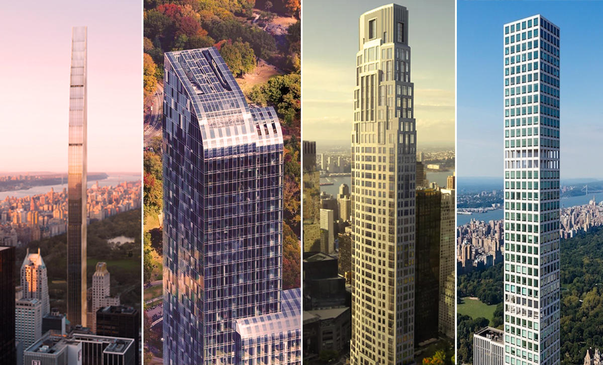 Left to right: 111 West 57th Street, 157 West 57th Street, 220 Central Park South, and 432 Park Avenue (Credit: Shop Architects and Neoscape)