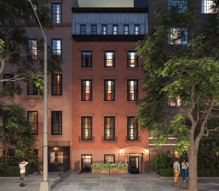 A rendering of the facade at 27 Monroe Place, a townhouse that was renovated into a single-family home and on the market for $16 million.