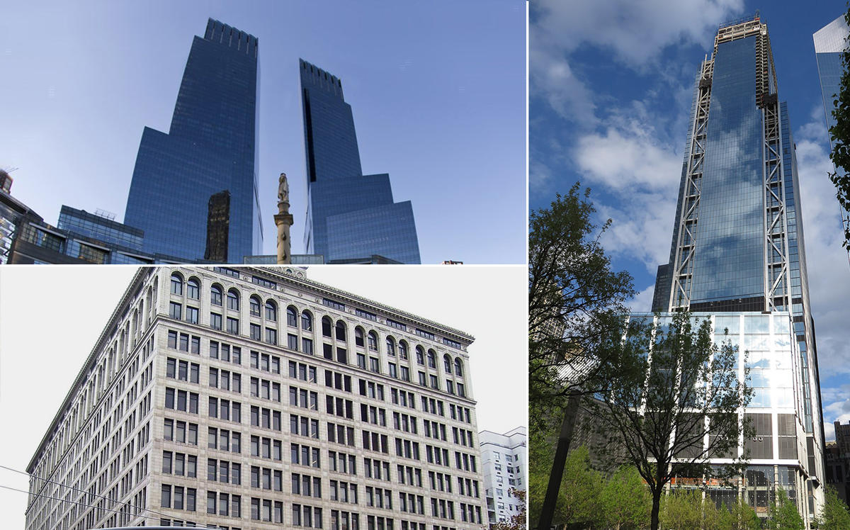 Clockwise from the top left: 1 Columbus Circle, 3 World Trade Center, 770 Broadway (Credit: Wikipedia)