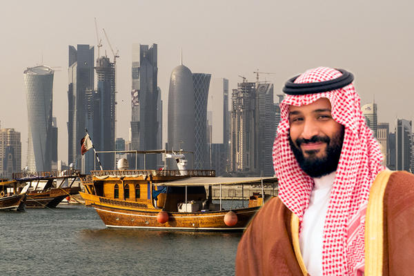 From behind: Doha, Saudi Crown Prince Mohammed bin Salman. (Credit: StellarD/Wikimedia Commons)