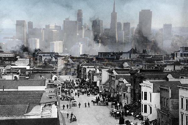 Burning of the Mission District following San Francisco's devastating 1906 earthquake. (Credit from front: Chadwick, H. D. /US Gov War Department; Max Pixel)