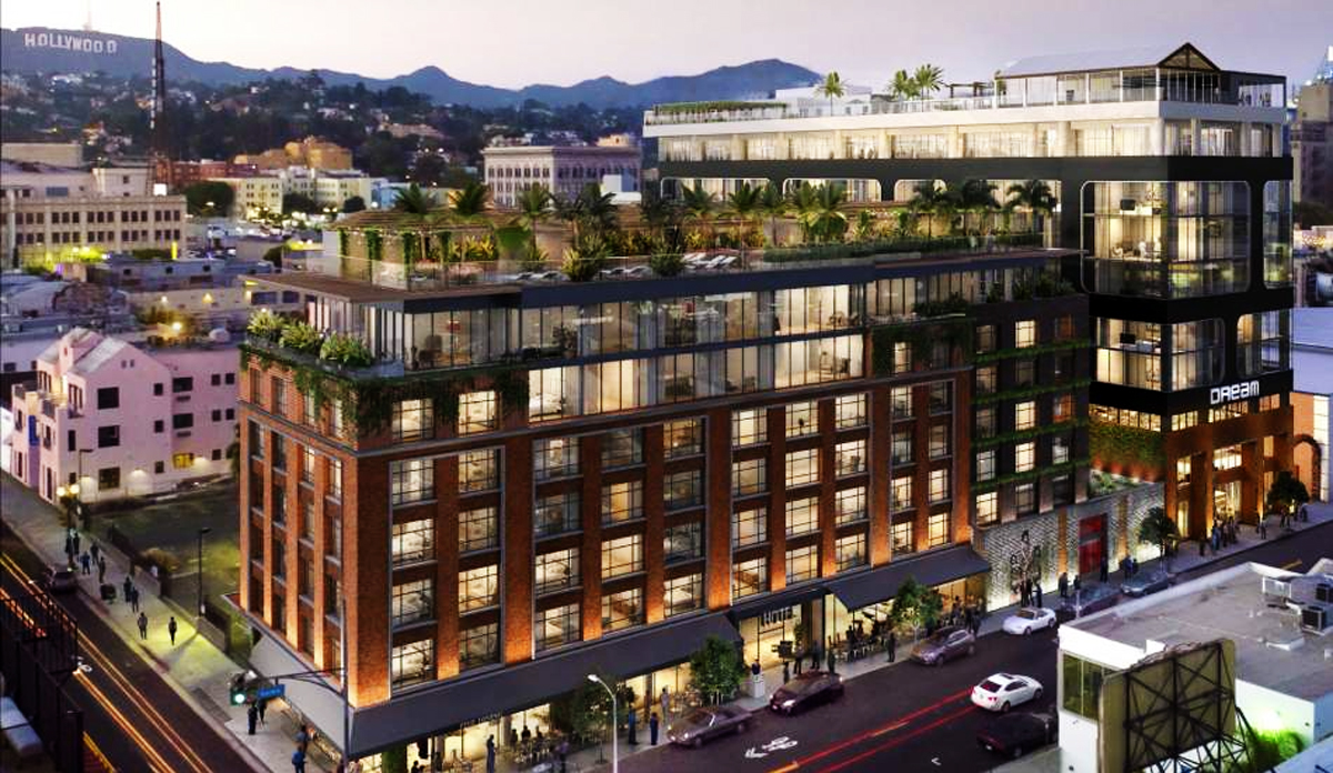 A rendering of Relevant Group's hotel project on Selma and Wilcox avenues
