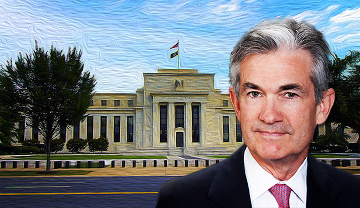 Jerome Powell and the Federal Reserve building in Washington D.C. (Credit: Wikimedia Commons)