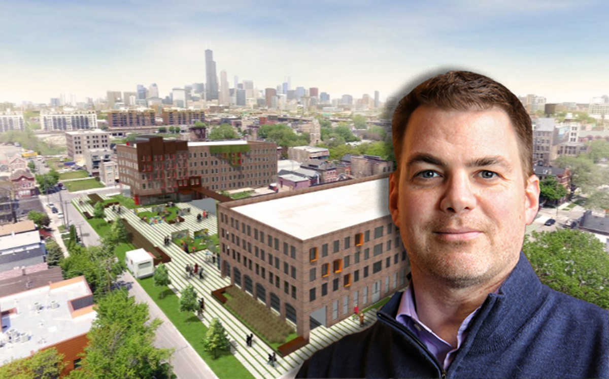 Michael McLean and a rendering of 1901 South Sangamon Street (Credit: Condor Partners)