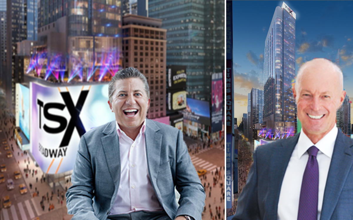 Robert Lapidus, Mark Siffin, and a rendering of TSX Broadway (Credit: Renderings by ArX Solutions)