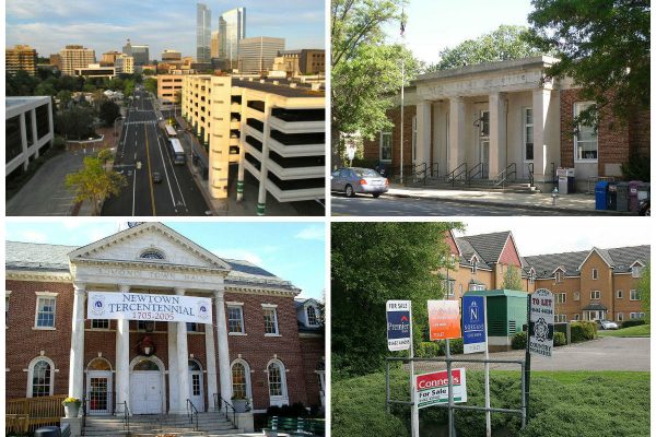 <em>Clockwise from top left: Proposal for White Plains Mall replacement now includes coworking space, Larchmont sees drop in retail storefront vacancies (credit: Doug Kerr), New Canaan imposing temporary ban on "for sale" signs, and developer seeks approval for Newtown housing project.</em>
