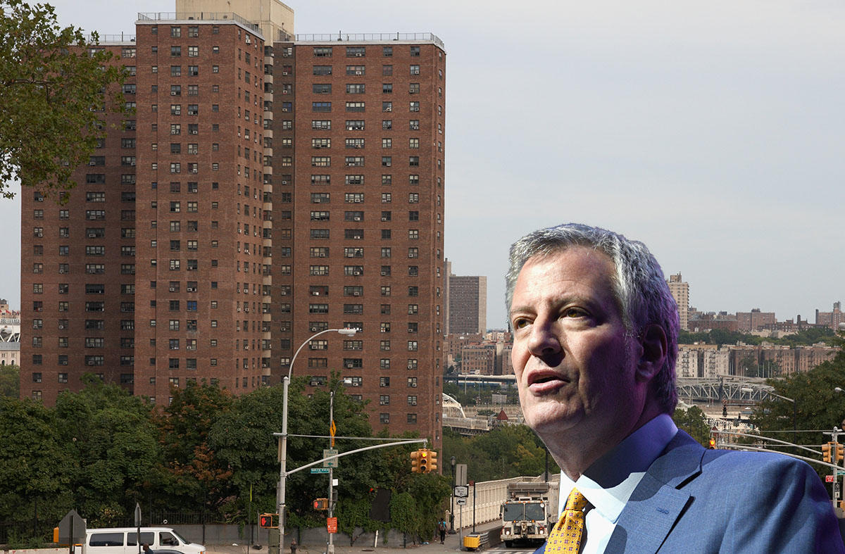 <em>Polo Grounds Towers and Bill de Blasio (credit: Getty)</em>