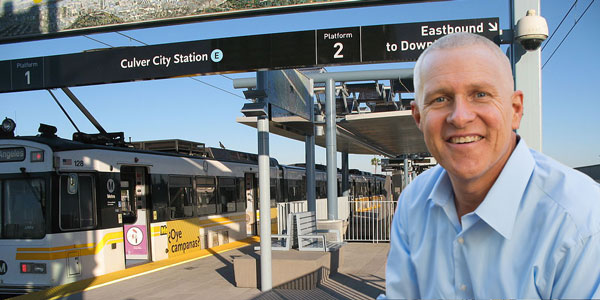 Expo Line station in Culver City, with City Councilman Mike Bonin (Wikimedia)