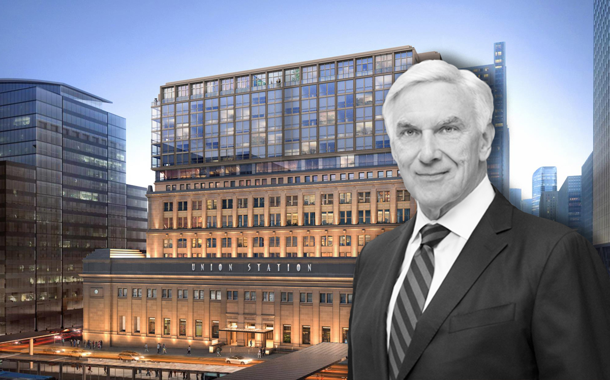 John O'Donnell and a rendering of Union Station (Credit: Riverside Investment and Development)