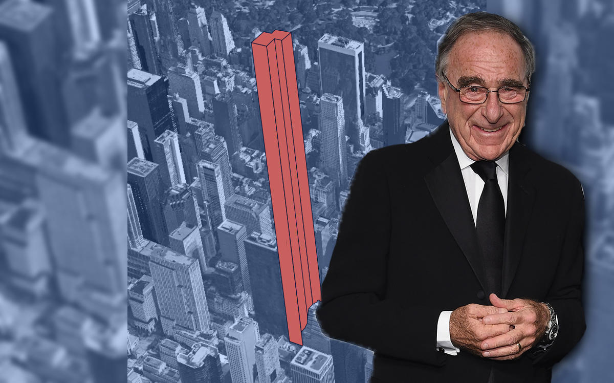 Harry Macklowe and a rendering of the proposed office tower on East 51st and 52nd streets (Credit: Getty Images and Macklowe Properties)