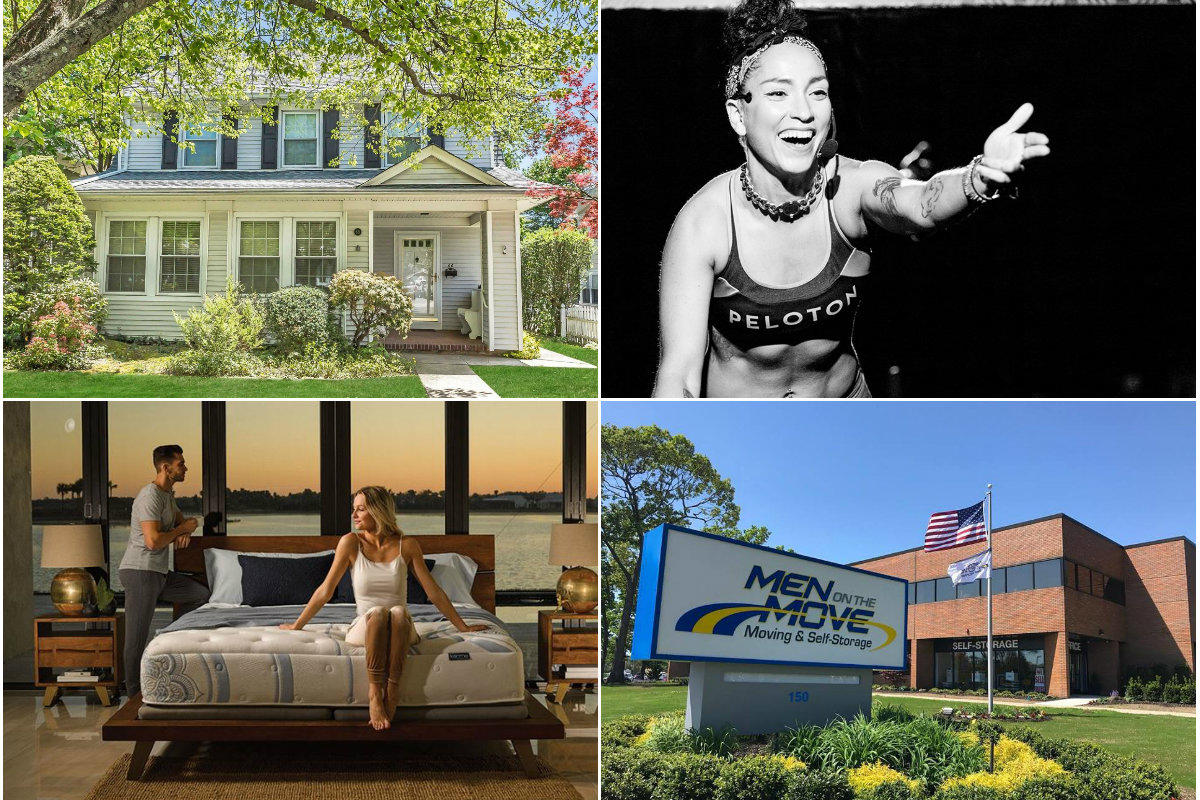 Clockwise from top left: Suffolk home prices rose 10 percent, Peloton exercise bike maker signs lease on Syosset warehouse, Self storage company opens Woodbury headquarters and eyes expansion and New Jersey mattress retailer to open 3 LI showrooms.