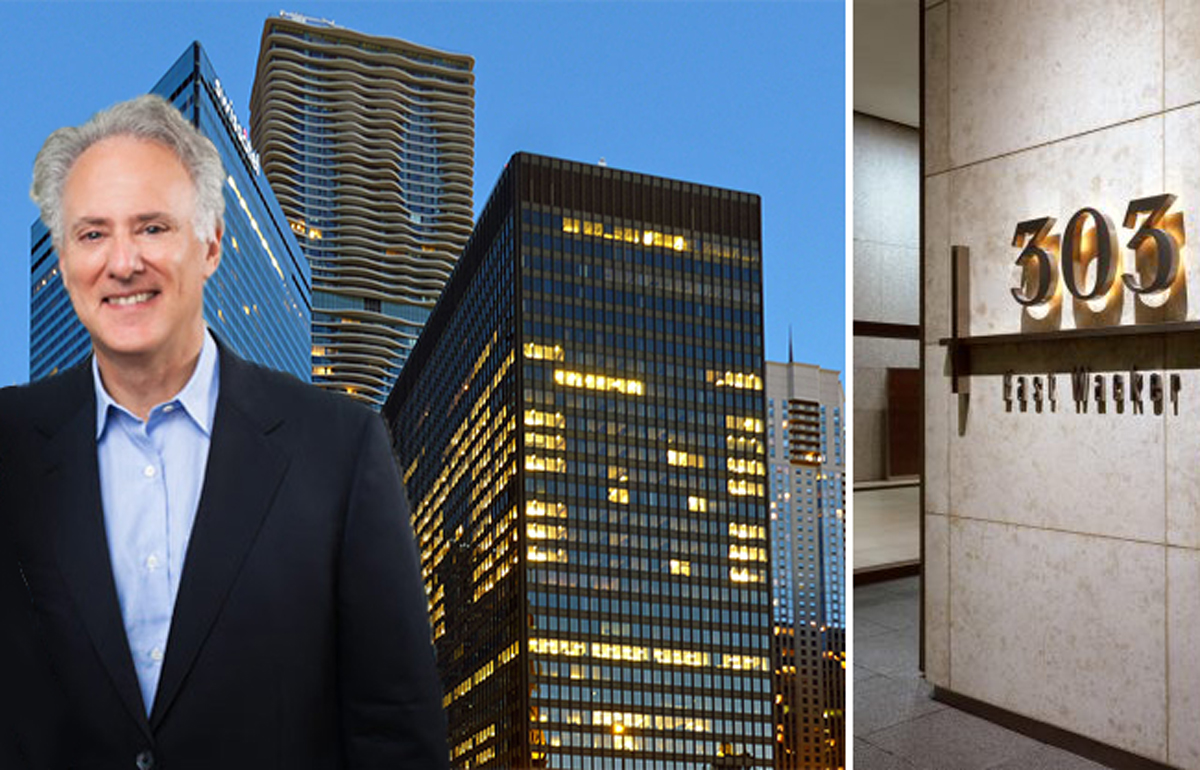 Beacon Capital Partners CEO Alan Leventhal and One Illinois Center at 303 East Wacker Drive (Credit: Boston University, Wikipedia, and Hines)