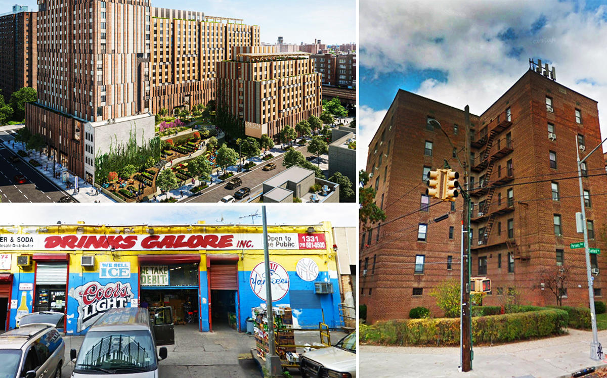 Clockwise from top left: 1681 Madison Avenue, 144-25 Sanford Avenue in Queens, 1331 Jerome Avenue in the Bronx (Credit: CityRealty and Google Maps)