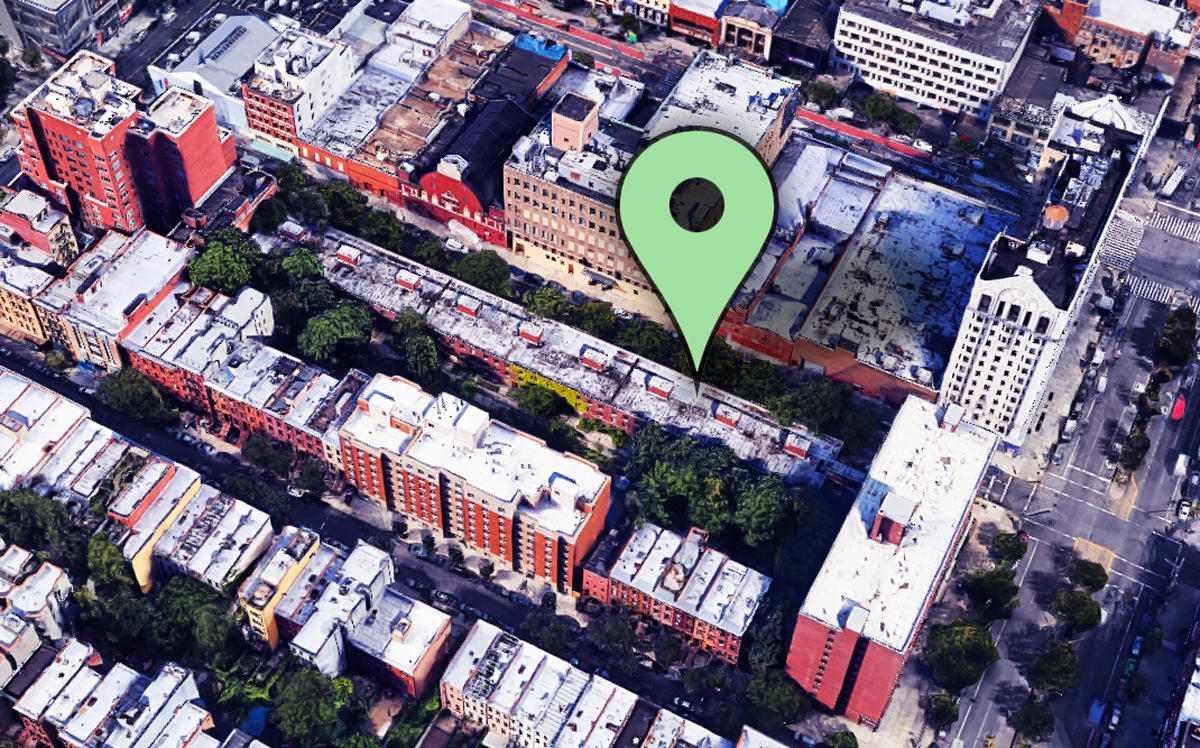 An aerial view of 224 West 124th Street in Harlem (Credit: Google Maps)