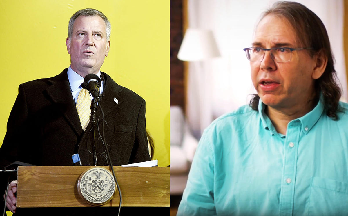 Mayor Bill de Blasio and Stanley "Skip" Karol, an Airbnb host (Credit: Getty Images and Youtube)