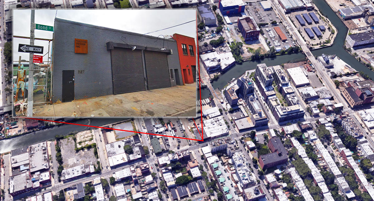 Aerial and close-up views of 327 Bond Street in Brooklyn (Credit: Google Maps)