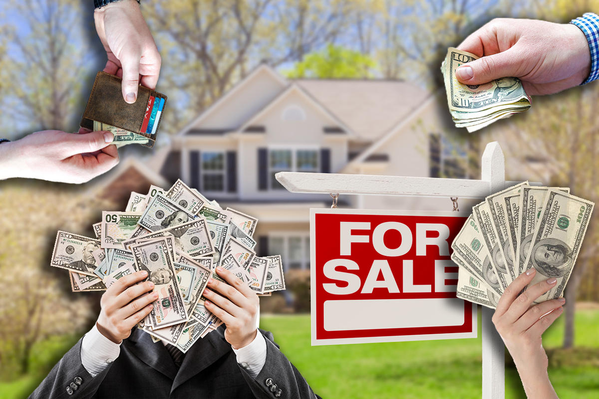 Bankers and family members lending money to a home for sale (Credit: Pixabay and iStock)
