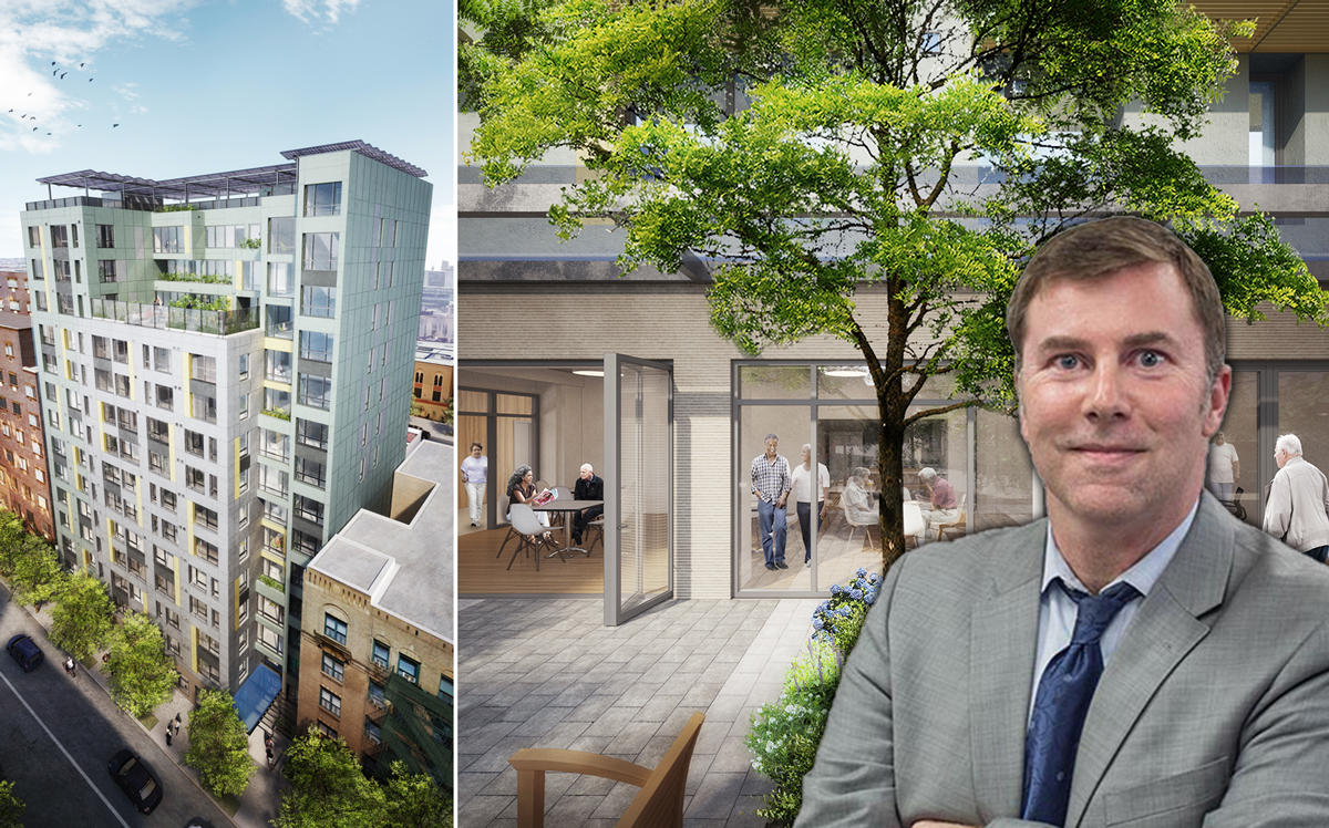 Eric Enderlin of HDC and a rendering of 112 East Clarke Place (Credit: Twitter and Magnusson Architecture and Planning)