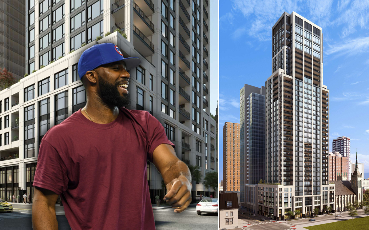 Jason Heyward and renderings of 9 West Walton (Credit: Getty Images and JDL Development)