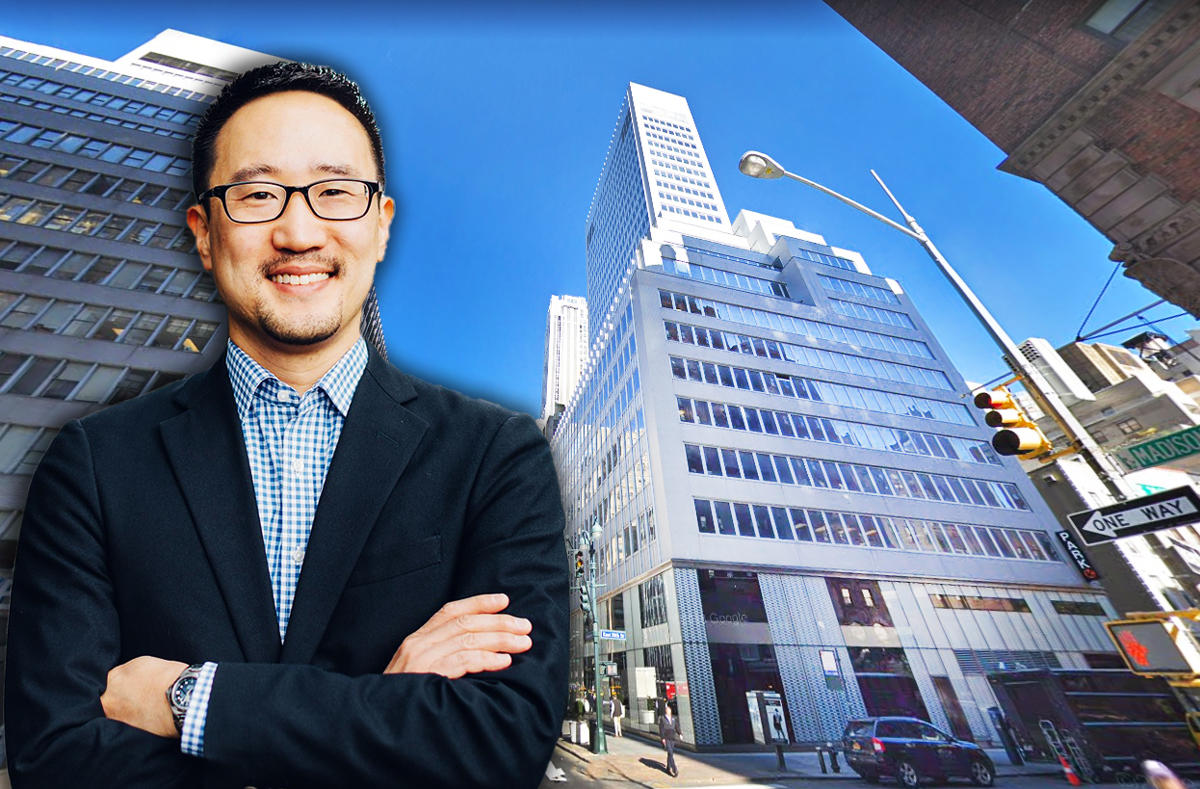 Knotel’s Eugene Lee and 261 Madison Avenue (Credit: Knotel and Google Maps)