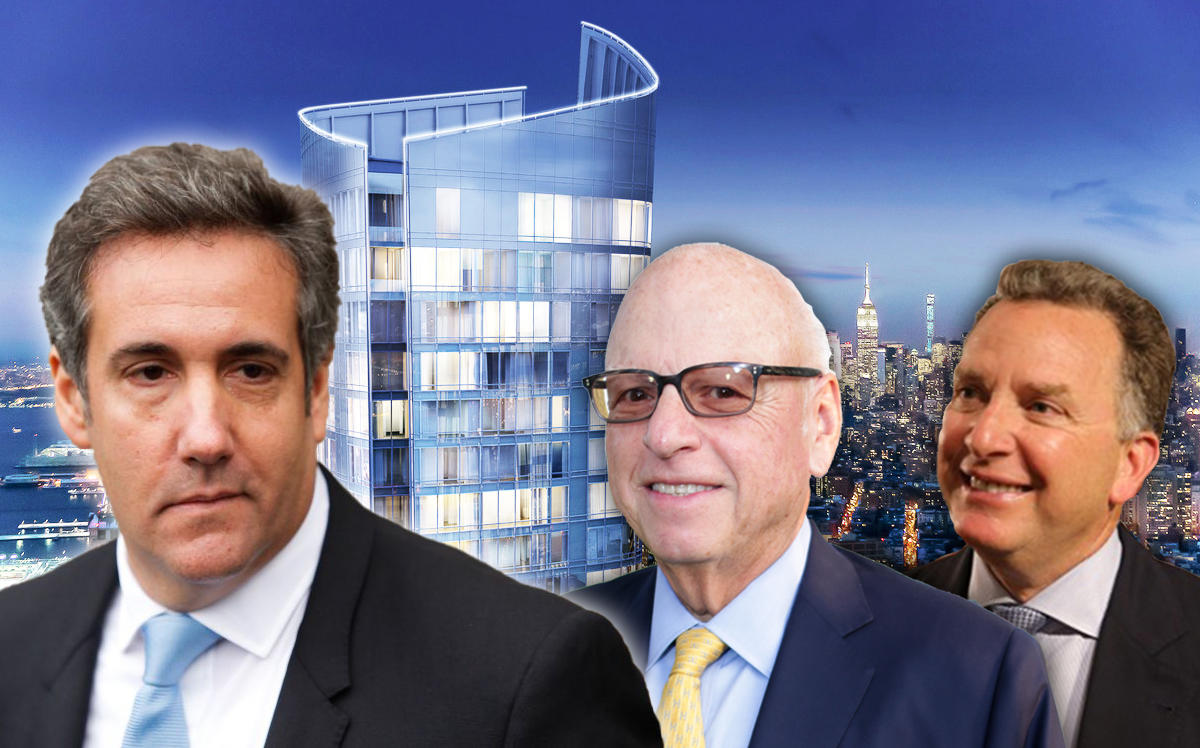 Left to right: Michael Cohen, Howard Lorber, and Steve Witkoff with 111 Murray Street (Credit: Getty Images)
