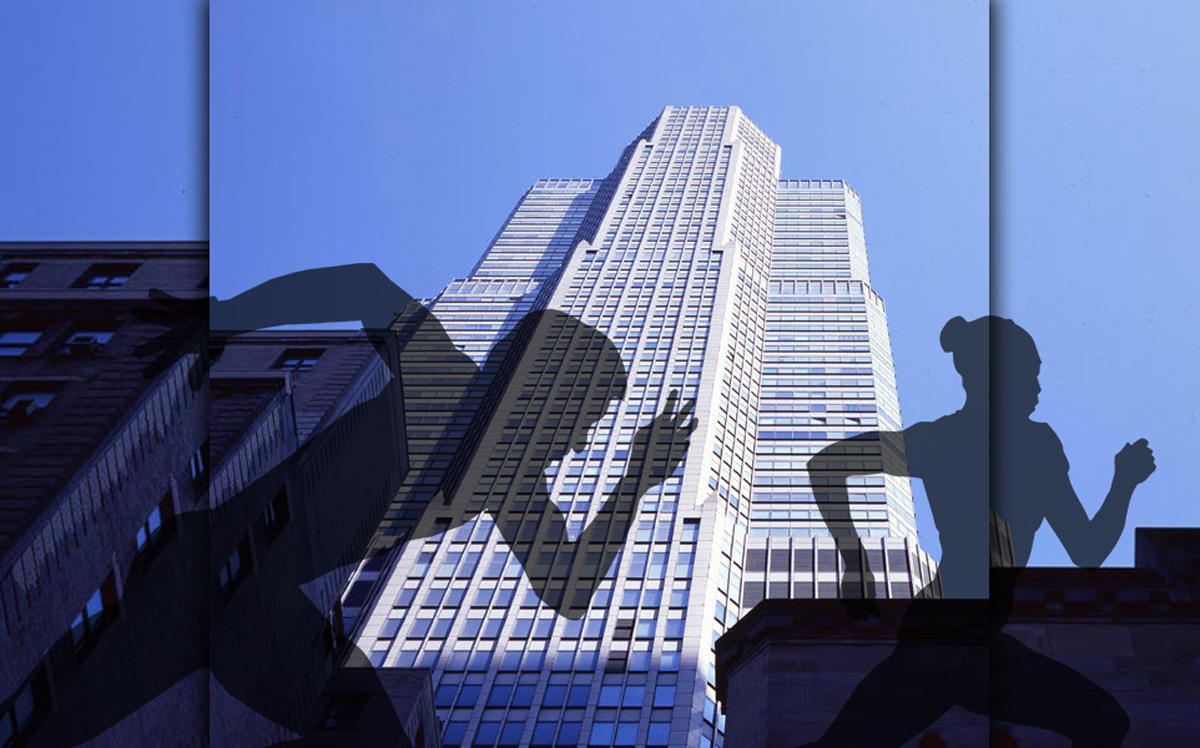 156 West 56th Street with silhouettes of runners (Credit: Tishman Speyer)