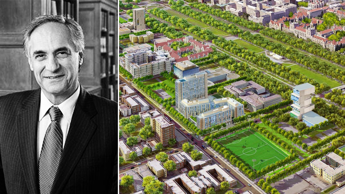 University of Chicago President Robert Zimmer and a rendering of the Woodlawn Residential Commons (Credit: University of Chicago)