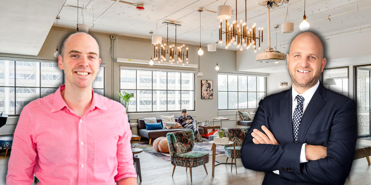 From left: David Fano, a WeWork space, and Jason Bauer (Credit: WeWork and Voda Bauer)