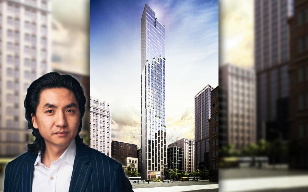 Bentley Zhao and a rendering of 131 East 47th Street (Credit: LinkedIn)