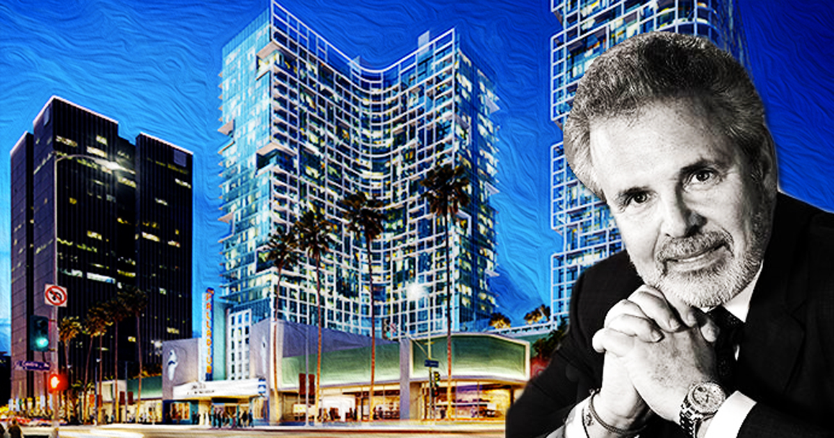 The Palladium Residences project, AHF CEO Michael Weinstein, and Sonny Kahn of Crescent Heights