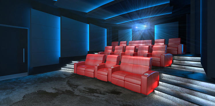 An IMAX Palais theater, created by private screening room designer Theo Kalomirakis