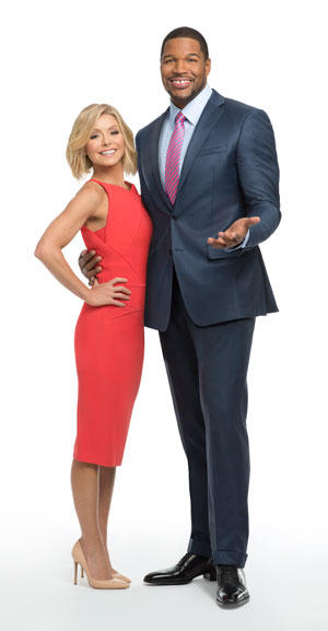 Strahan with Kelly RIpa, who says the show “hit the jackpot” when he came on board. (Photo courtesy of Disney/ABC Home Entertainment and TV Distribution)