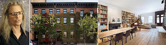From left: Annie Leibovitz and shots of her West Village townhouse listing